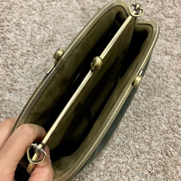 Handsewn Genuine Cowhide Floral Embossed Double Kiss-lock Bag & 2 Chain Styles - Picture 15 of 16